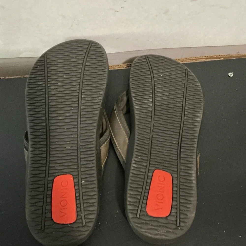Vionic Tide Mens Brown Leather Orthotic Flip Flop Sandals Size 10 544MTIDE